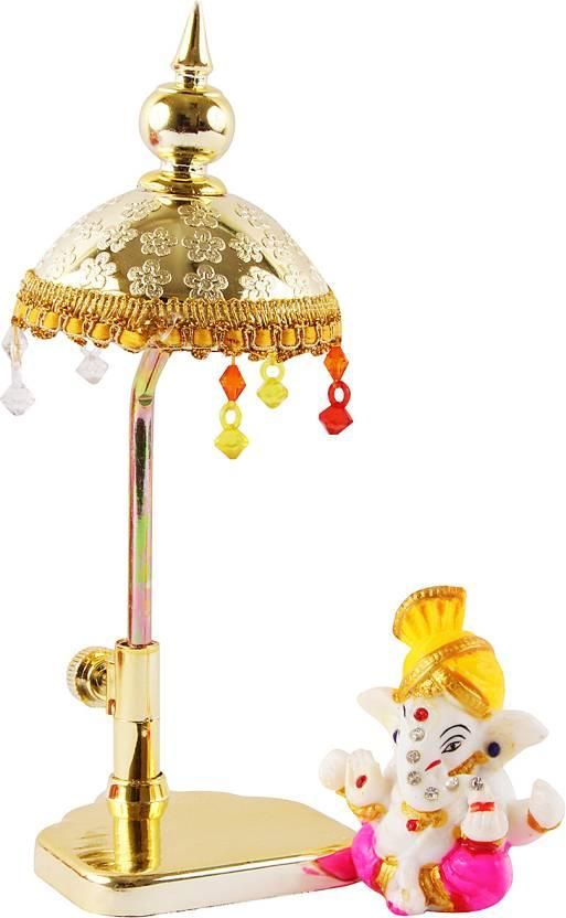 Exquisite Marble Ganesh with Umbrella Elegant Idol Decorative Showpiece