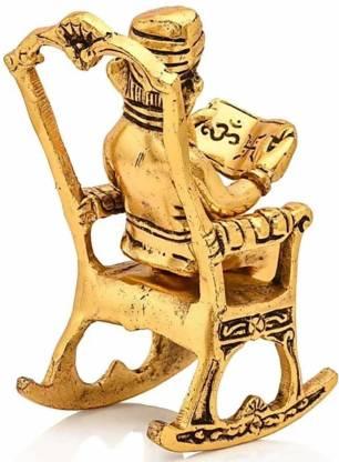 Golden Lord Ganesha Statue Reading Ramayan Showpiece