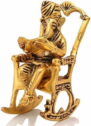 Golden Lord Ganesha Statue Reading Ramayan Showpiece