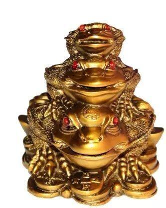 Triple Frog Family With Money Coin.