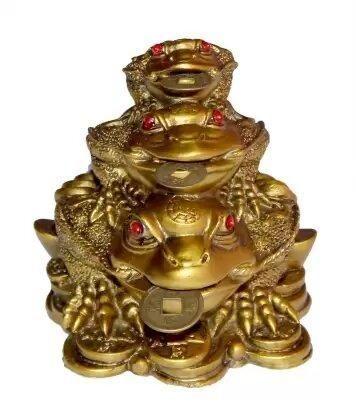 Triple Frog Family With Money Coin.