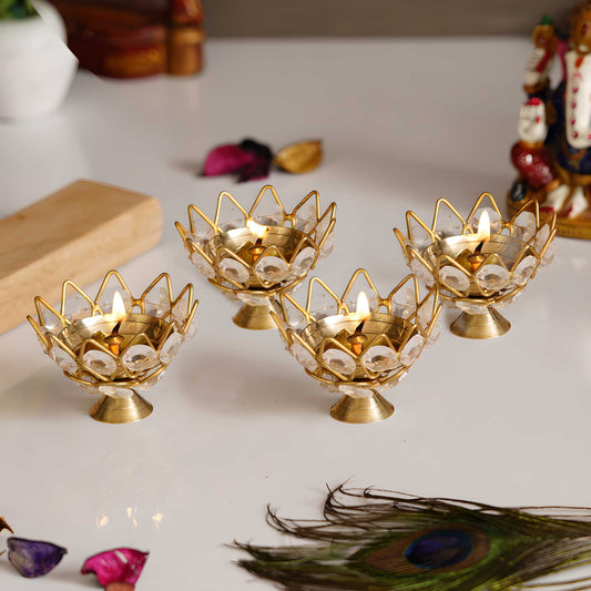 4 Lotus Shape Crystal Tea Light Holder
