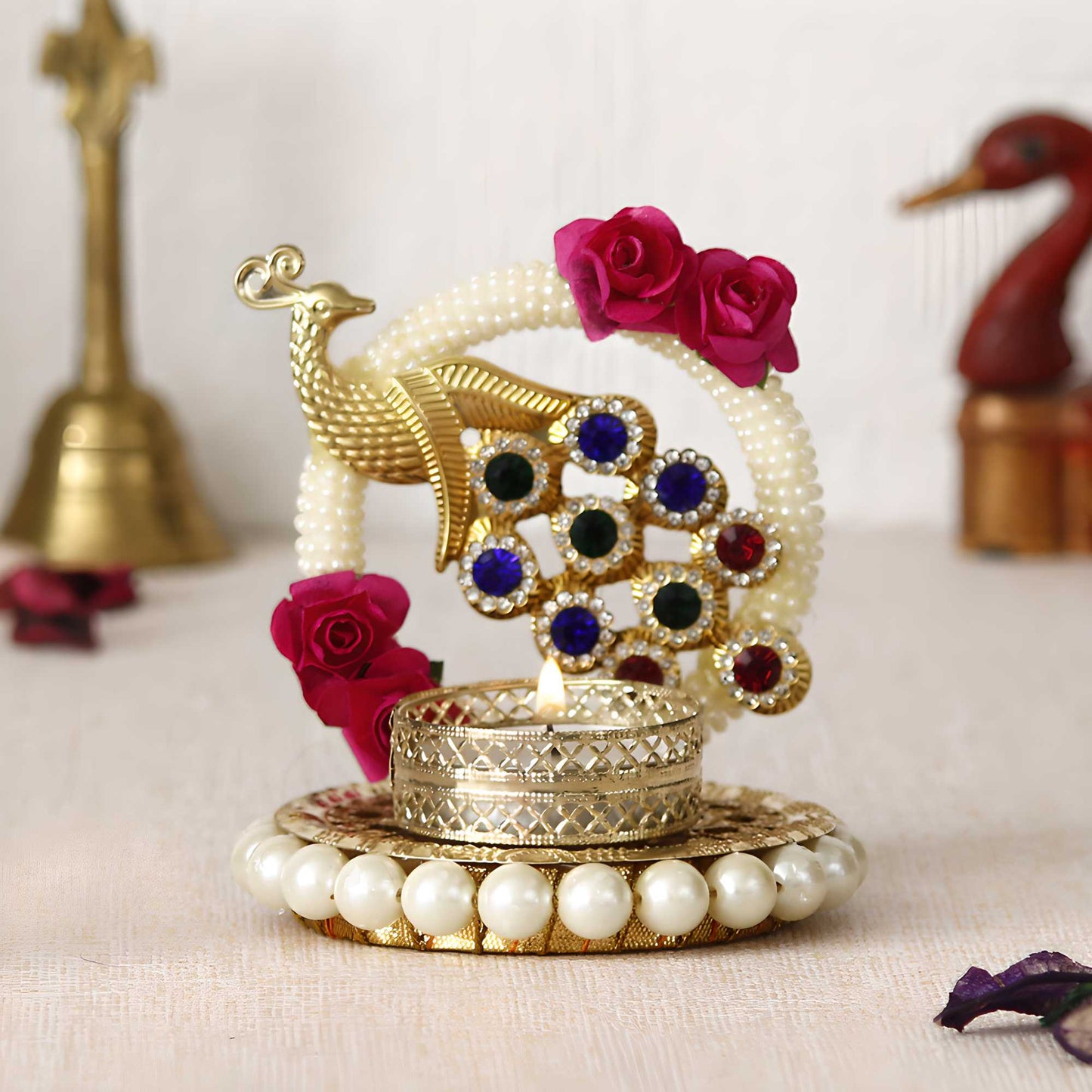 Metal Peacock Handcrafted Tea Light Holder