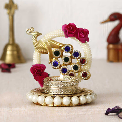 Metal Peacock Handcrafted Tea Light Holder