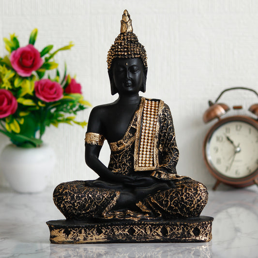 Black and Golden Meditating Lord Buddha Handcrafted Showpiece