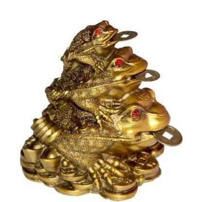 Triple Frog Family With Money Coin.