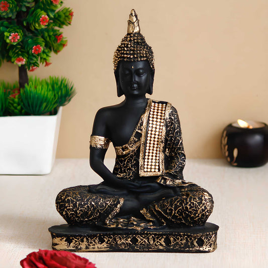 Black and Golden Meditating Lord Buddha Handcrafted Showpiece