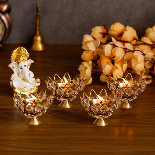 4 Lotus Shape Crystal Tea Light Holder