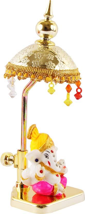 Exquisite Marble Ganesh with Umbrella Elegant Idol Decorative Showpiece