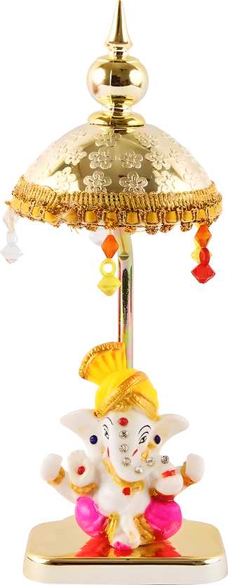 Exquisite Marble Ganesh with Umbrella Elegant Idol Decorative Showpiece